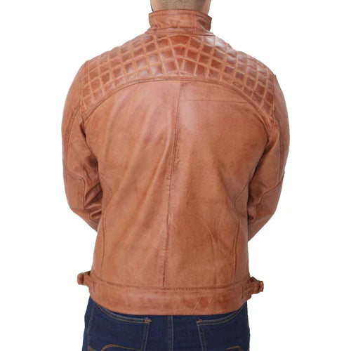 Mens Tan Biker Fashion Slim Fit Pure Leather Jacket