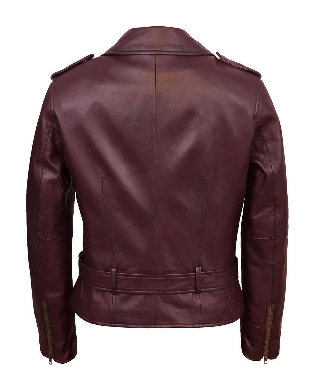Womens  Biker Burgundy Leather Jacket