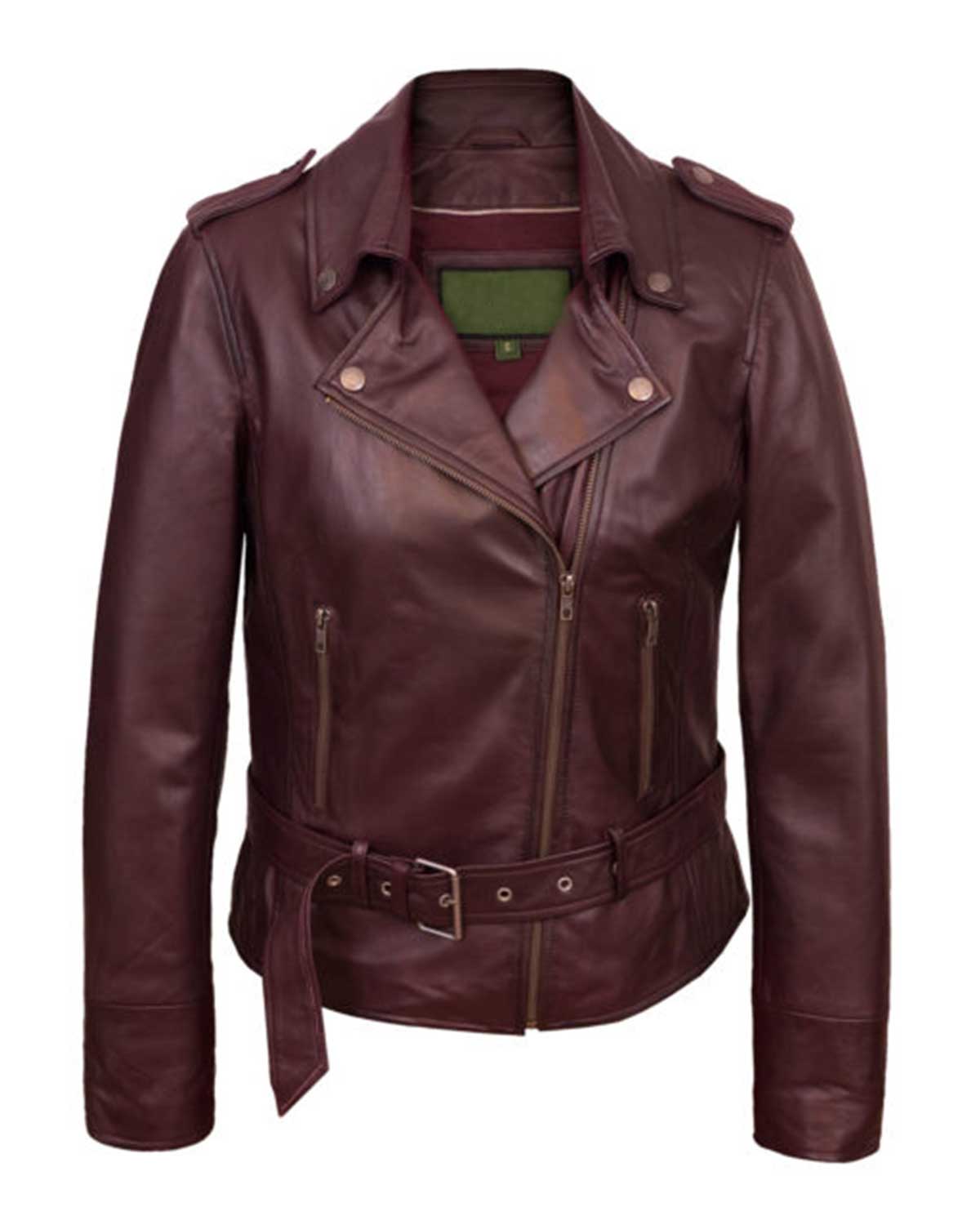 Womens  Biker Burgundy Leather Jacket