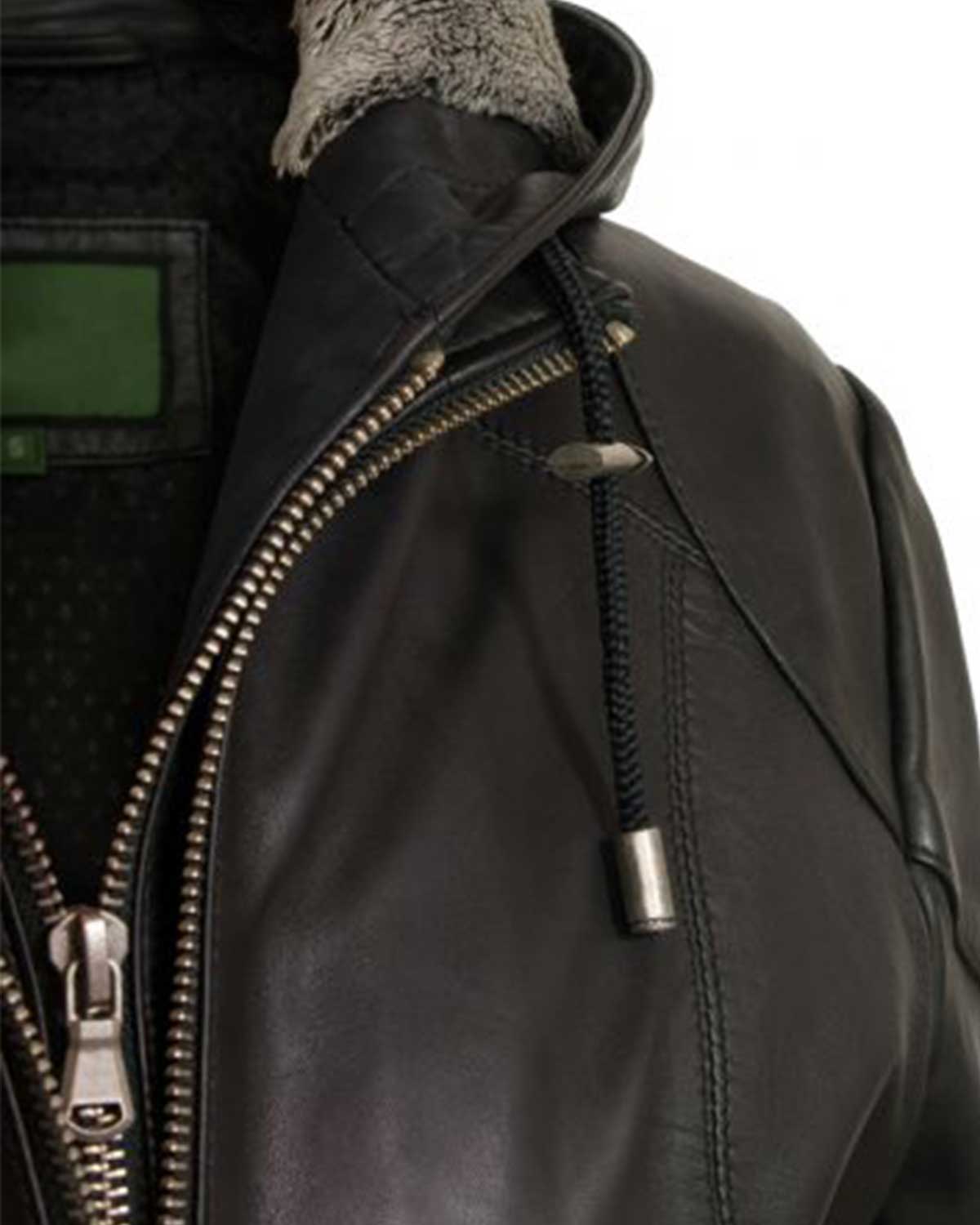 Womens  Black Hooded Leather Jacket