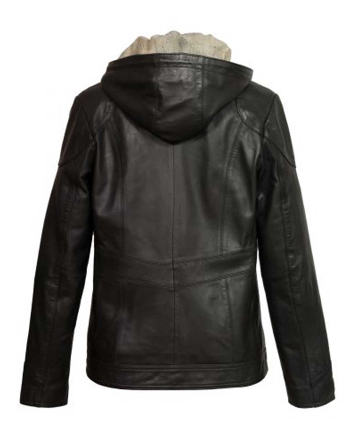 Womens  Black Hooded Leather Jacket