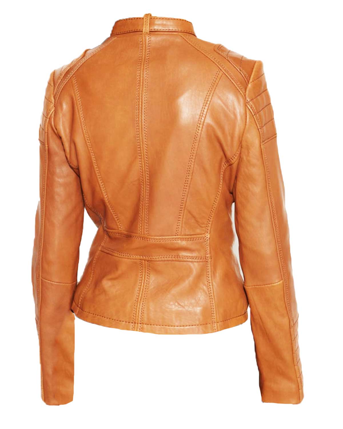 Womens  Buckle Collar Biker Quilted Leather Jacket