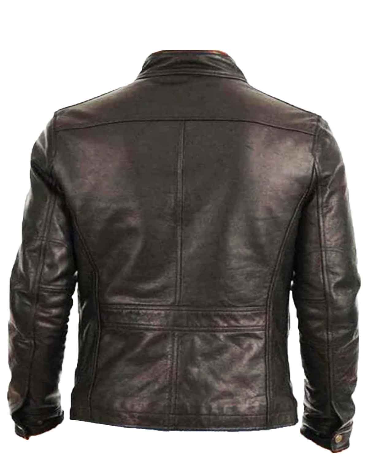 Mens Four Pocket Black Leather Jacket