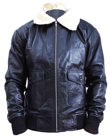 Mens Flight Aviator Bomber Leather Jacket