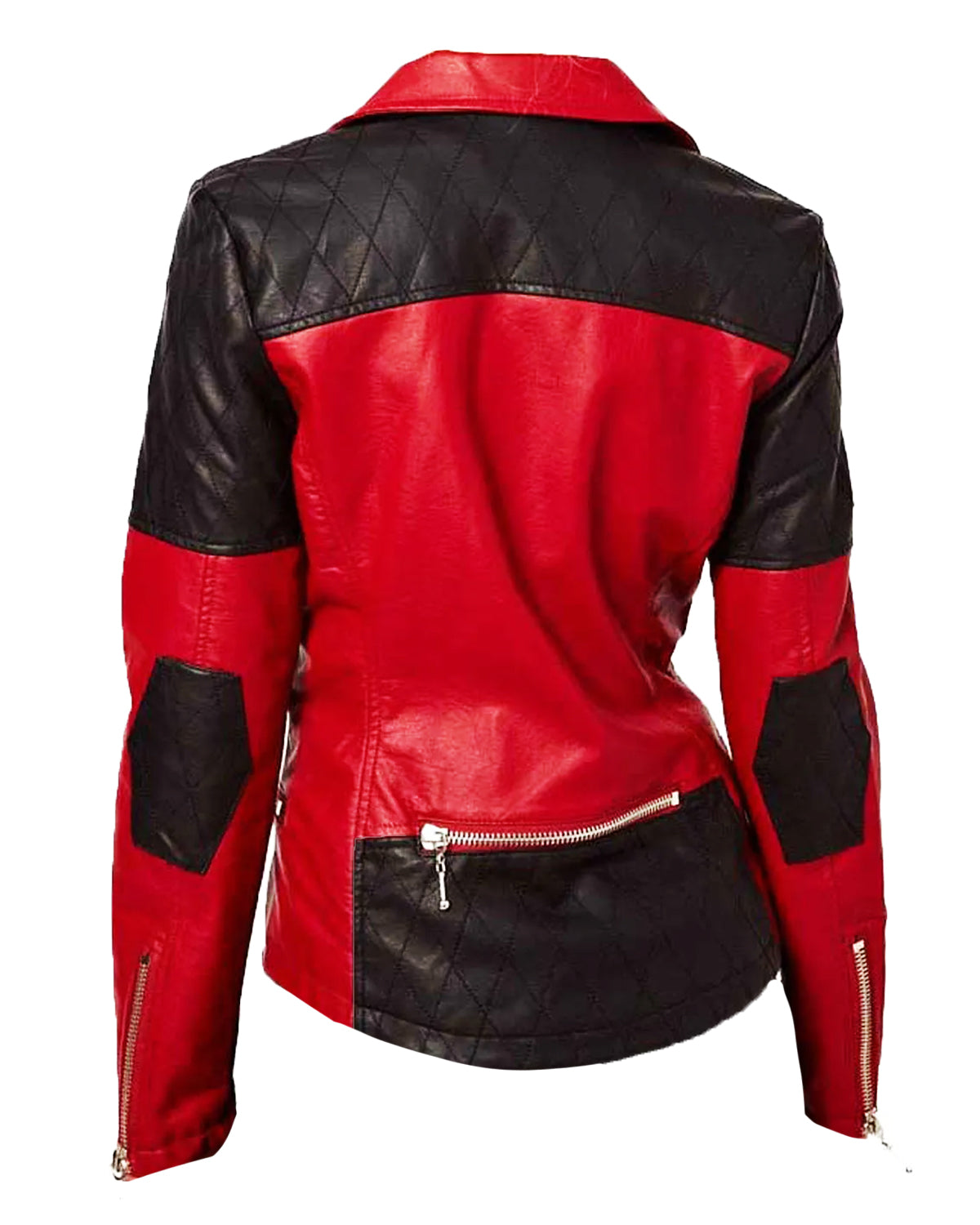 Womens  Asymmetrical Biker Red and Black Leather Jacket