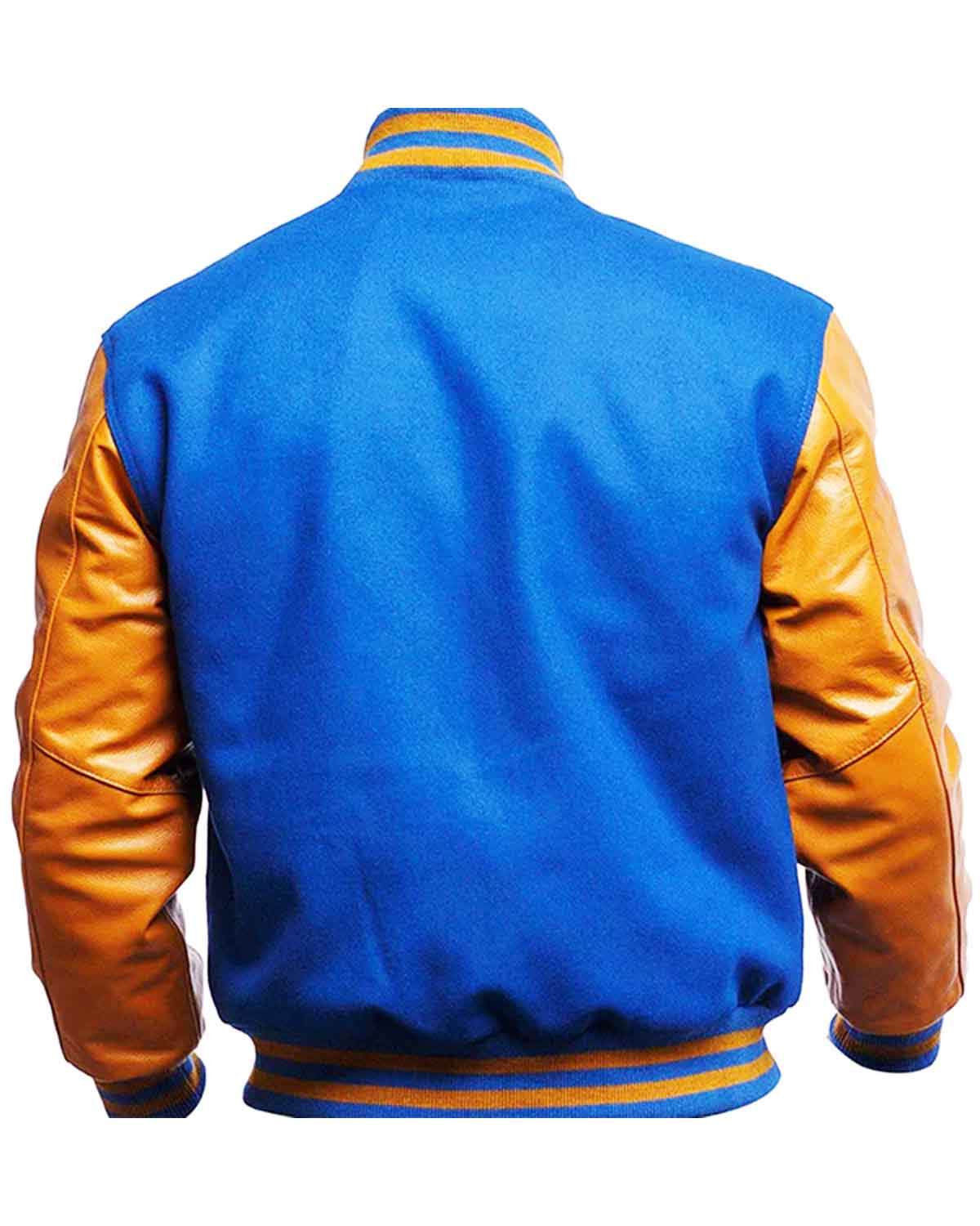Mens Blue and Yellow Varsity Letterman Jacket