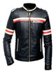 Mens Leather Jacket with Red and Beige Stripes