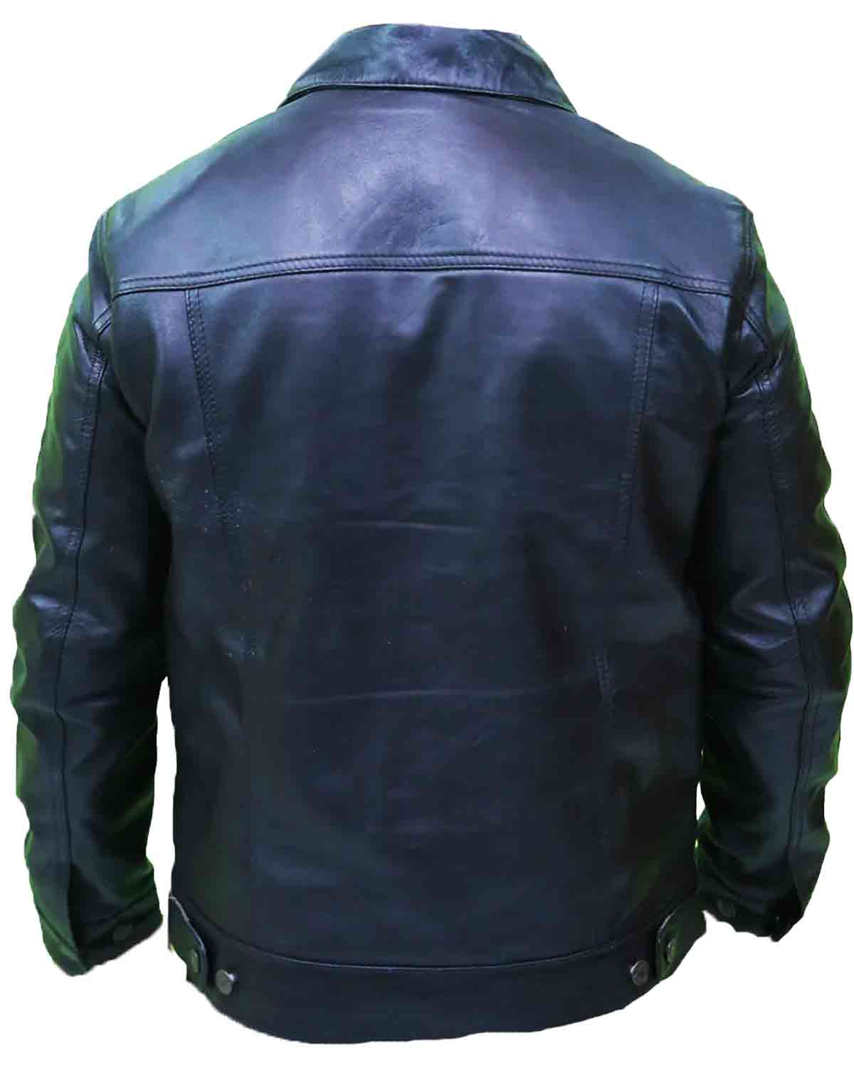 Mens Vintage Black Leather Trucker Jacket