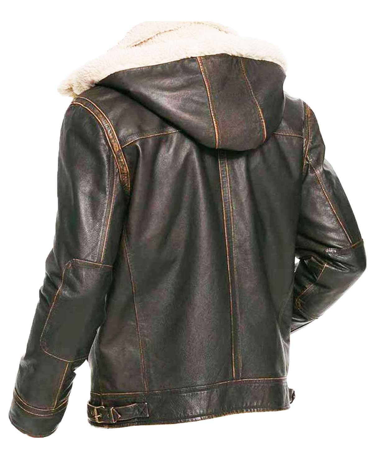 Mens  Brown Waxed Hooded Aviator Jacket