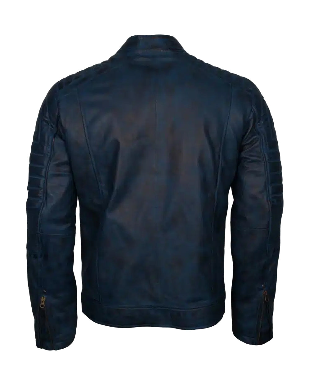 Blue Mens  Vintage Cafe Racer Genuine Leather Jacket