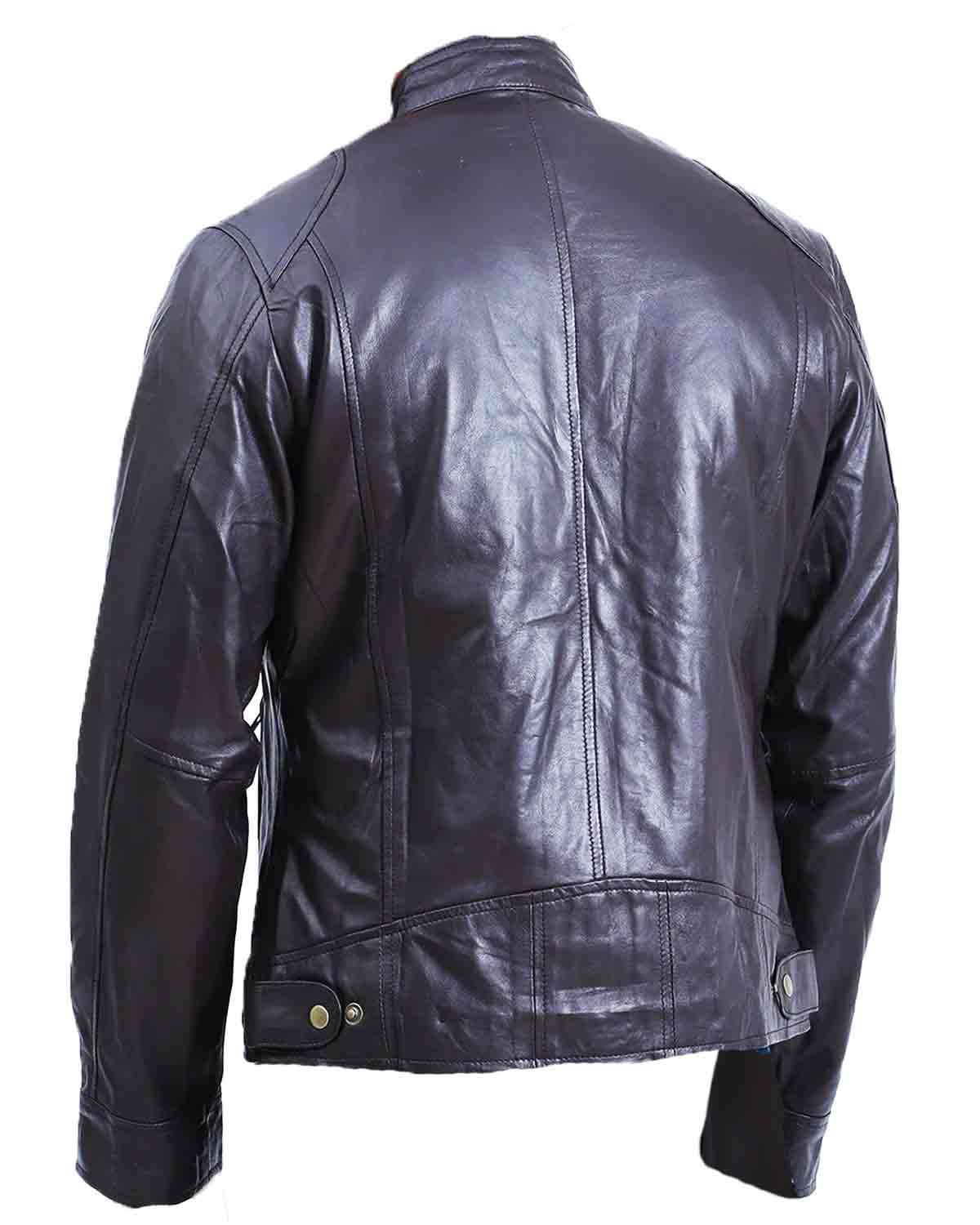 Mens Black Cafe Racer Lambskin Leather Jacket
