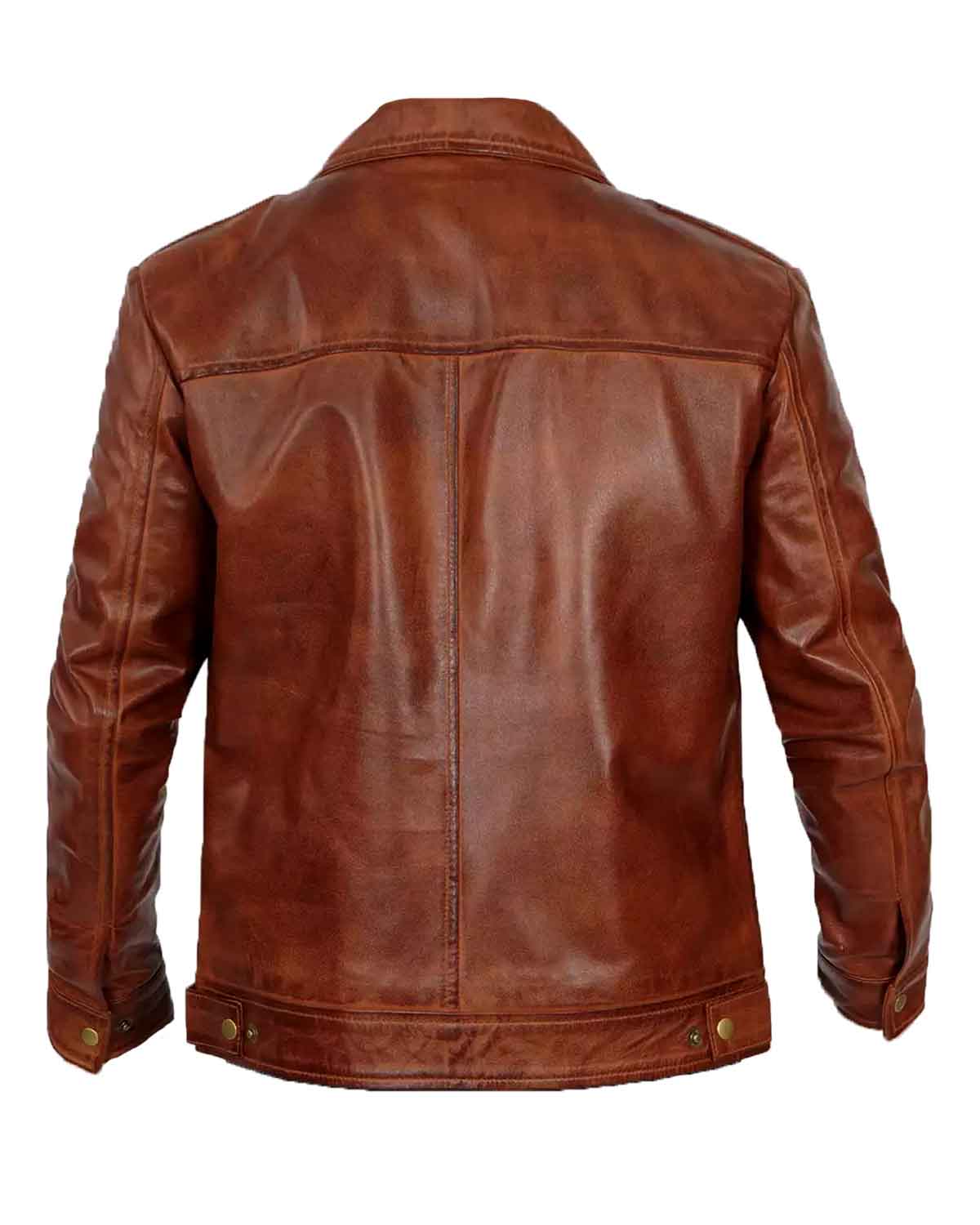 Mens  Shirt Collar Brown Racer Leather Jacket