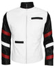 Mens Vintage White Leather Jacket With Stripes