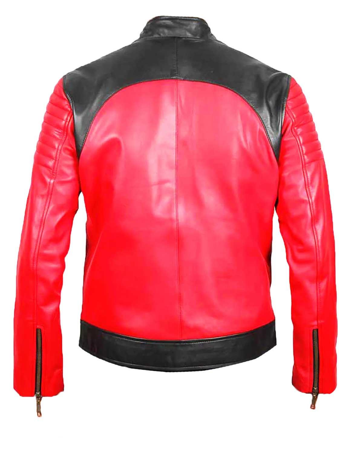 Mens  Padded Red and Black Sheepskin Leather Biker Jacket