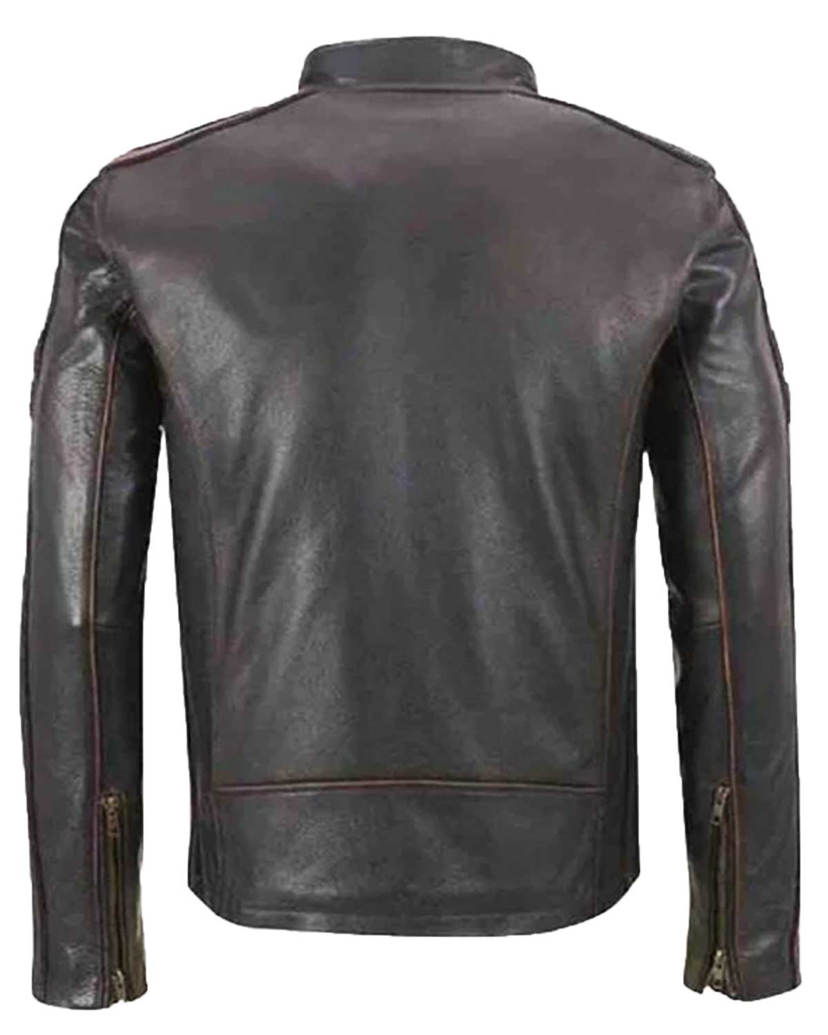 Mens Brown Stripe Café Racer Leather Jacket