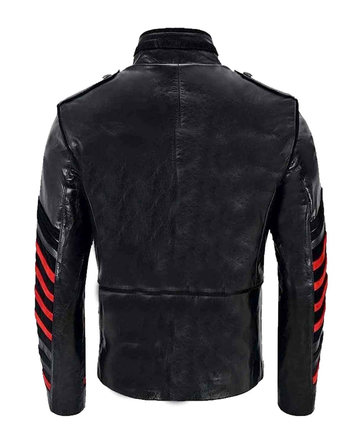 Mens Black Military Style Real Leather Jacket