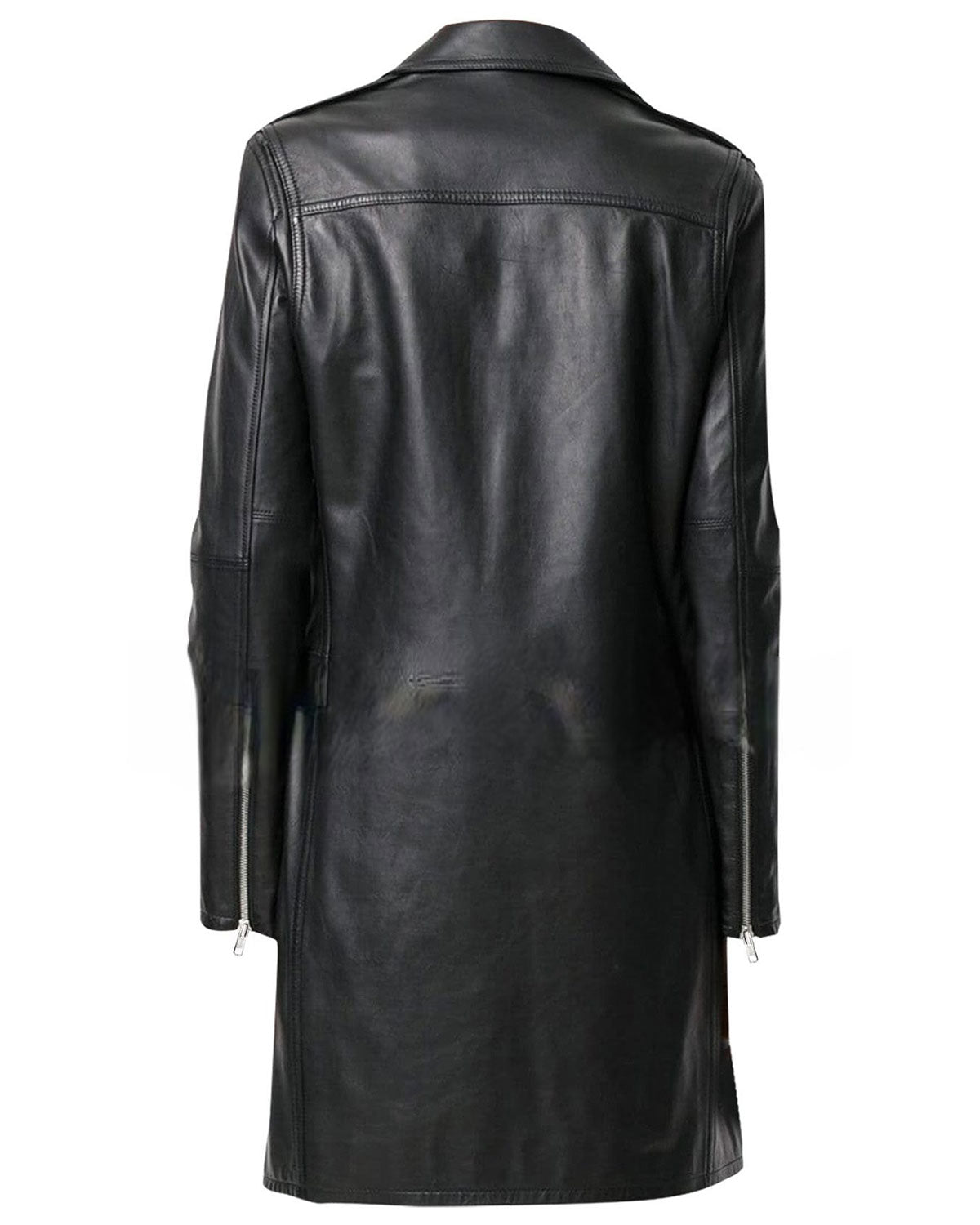 Womens  Slim Fit Black Leather Long Coat