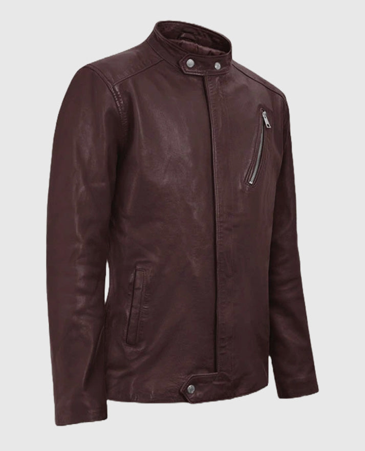 Men's Biker Burgundy Motorad Leather Jacket
