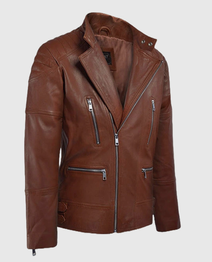 Men's Tan Shotgun Moto Leather Jacket