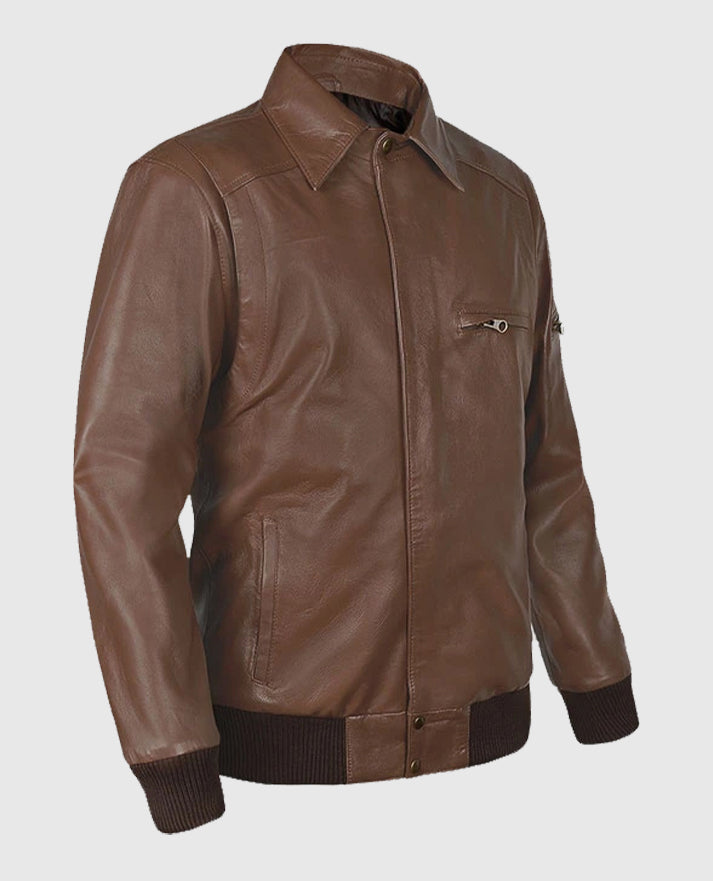 Men's Brown Hunter Bomber Leather Jacket