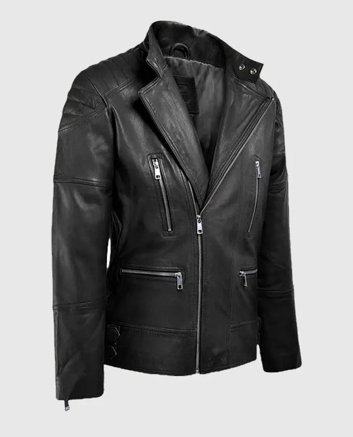 Shotgun Black Moto Leather Jacket For Men