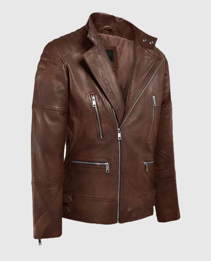 Men's Moto Shotgun Spanish Brown Leather Jacket