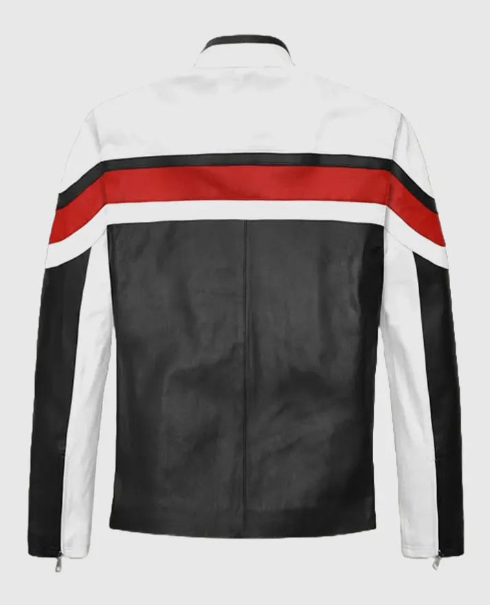 Men's Striped Style Rocker Leather Jacket