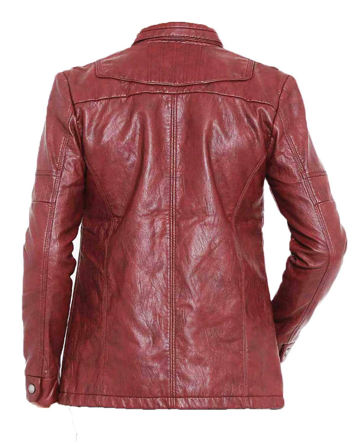 Mens  Casual Wear Slim Fit Style Burgundy Faux Leather Jacket