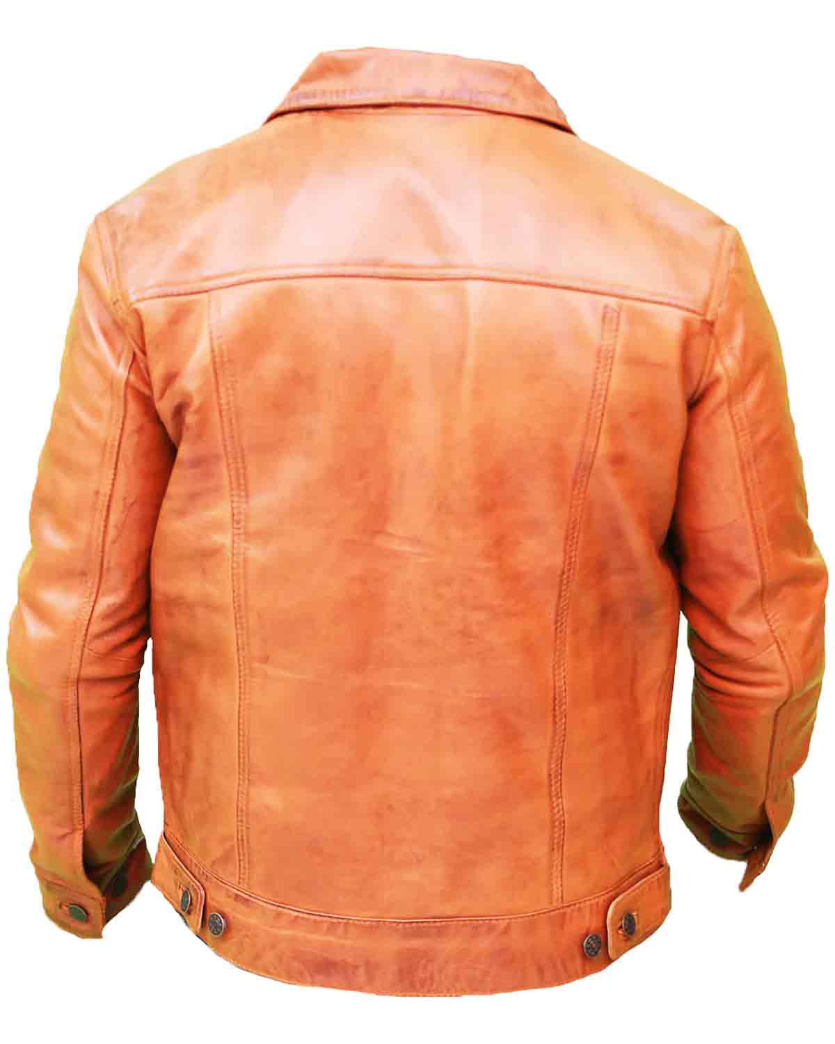 Mens Light Brown Real Leather Trucker Jacket