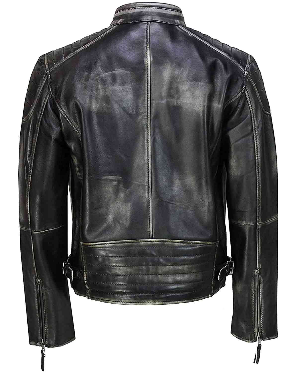 Mens Black Distressed Cafe Racer Leather Jacket
