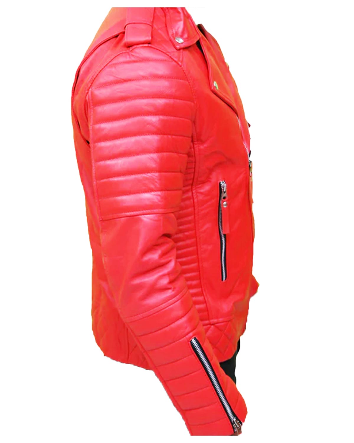 Mens Quilted Slim Fit Biker Red Jacket