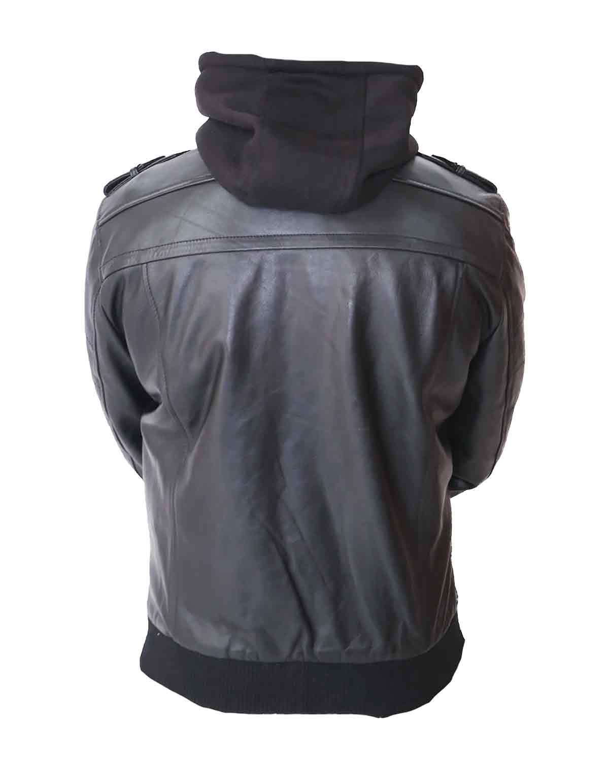Mens Removable Hood Leather Jacket