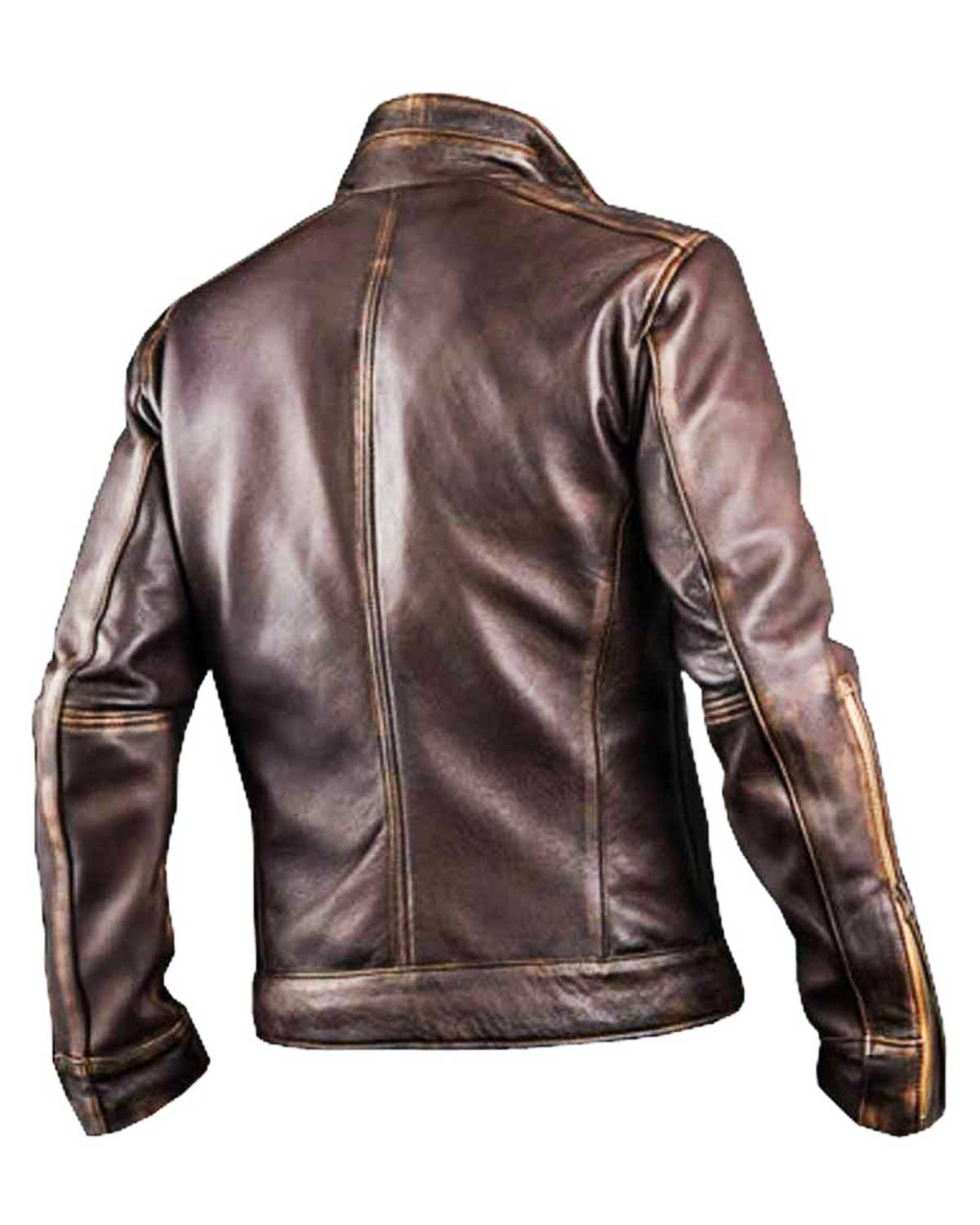 Mens  Cafe Racer Distressed Leather Jacket