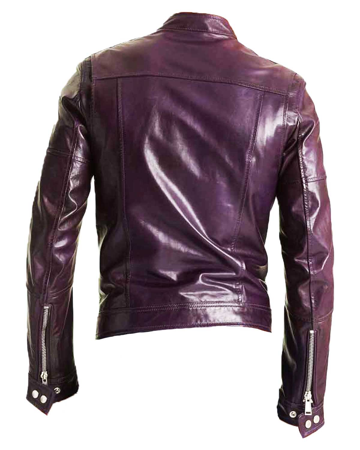 Mens  Motorcycle Casual Wear Faux Leather Purple Jacket