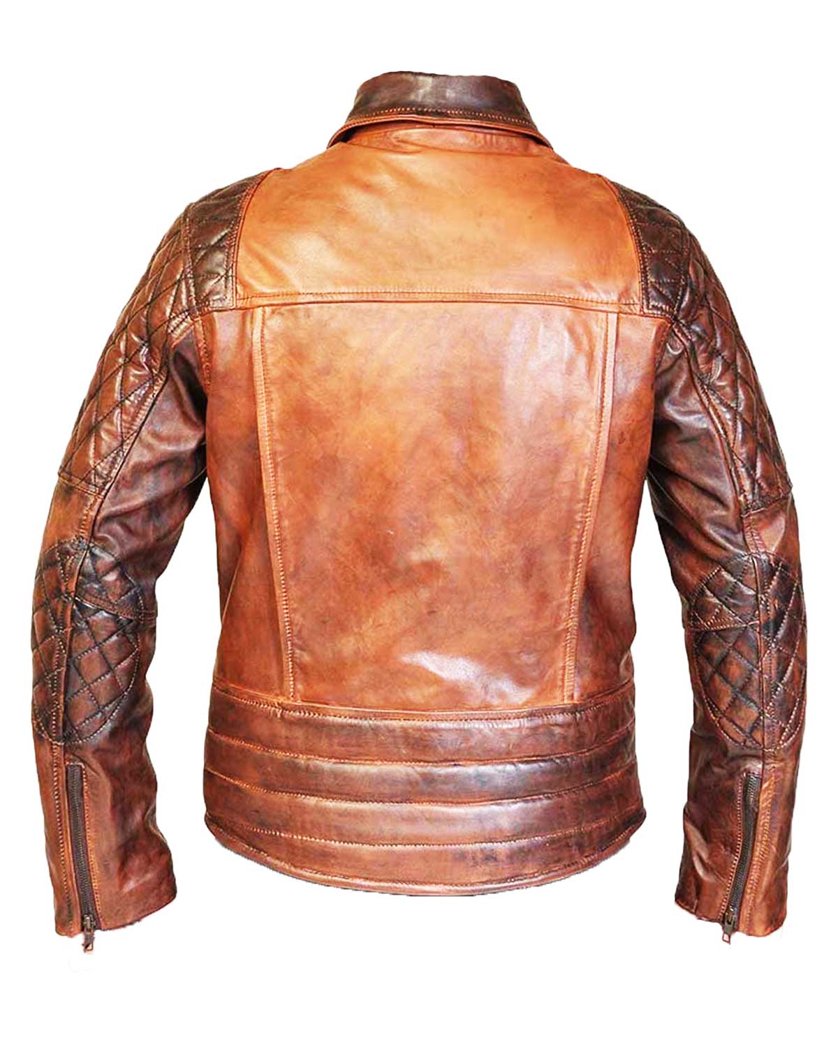 Mens  Biker Vintage Rustic Quilted Brown Leather Jacket