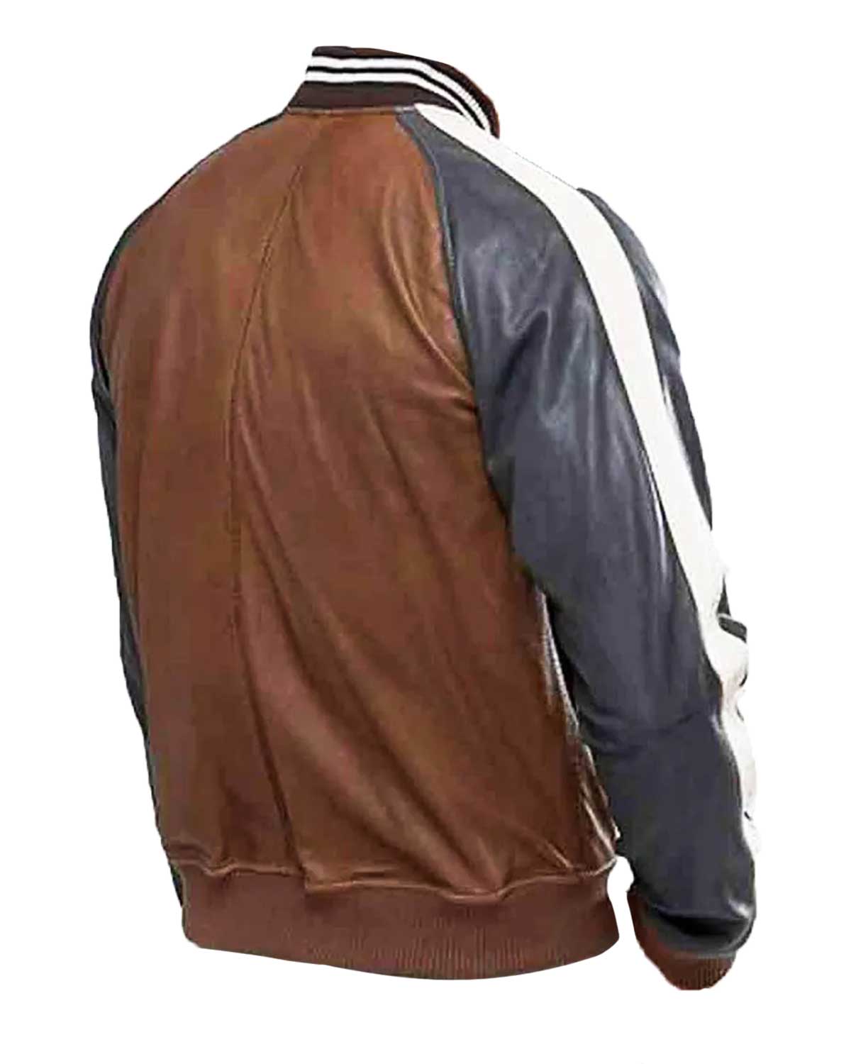 Mens  Truly Bomber Black and Brown Leather Jacket