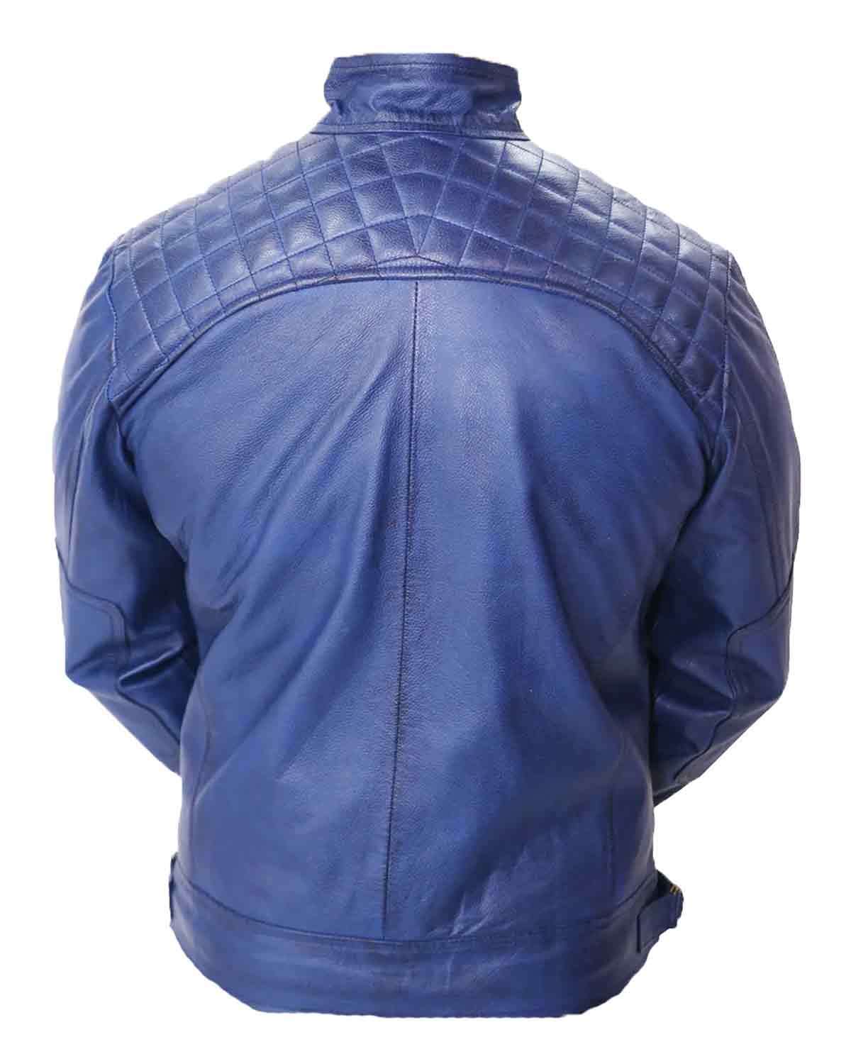Mens Blue Biker Fashion Slim Fit Pure Leather Jacket