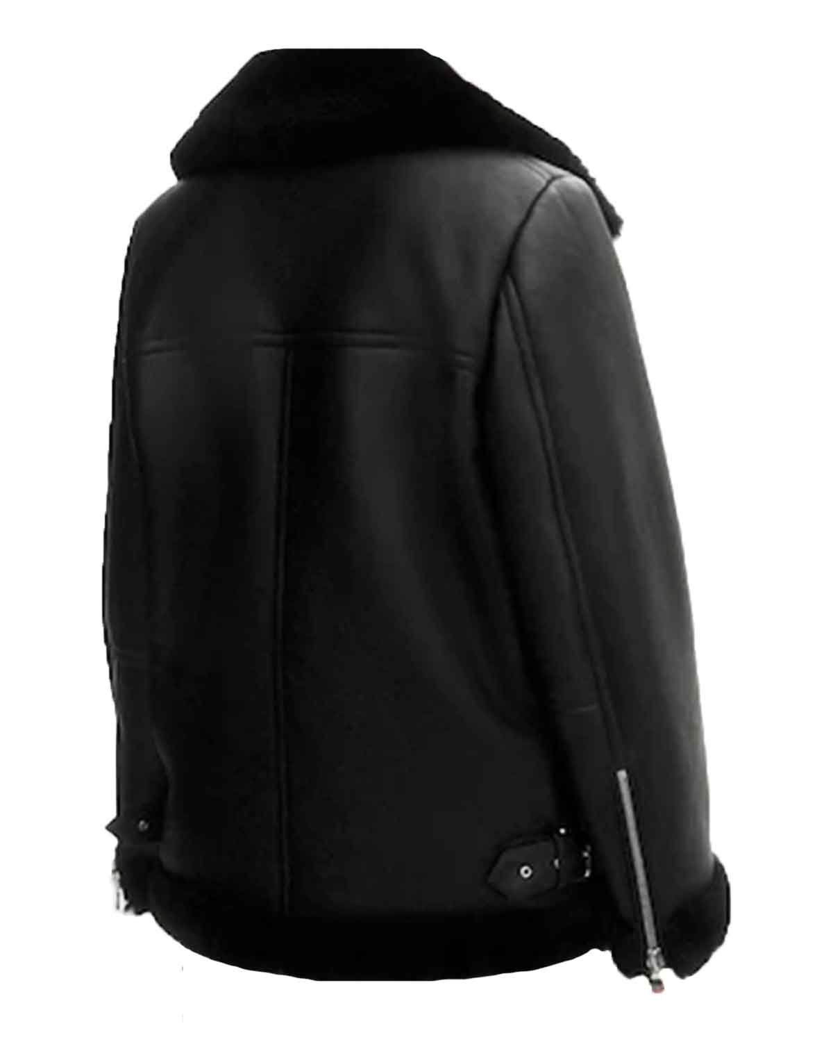 Mens Black Real Leather Aviator Jacket