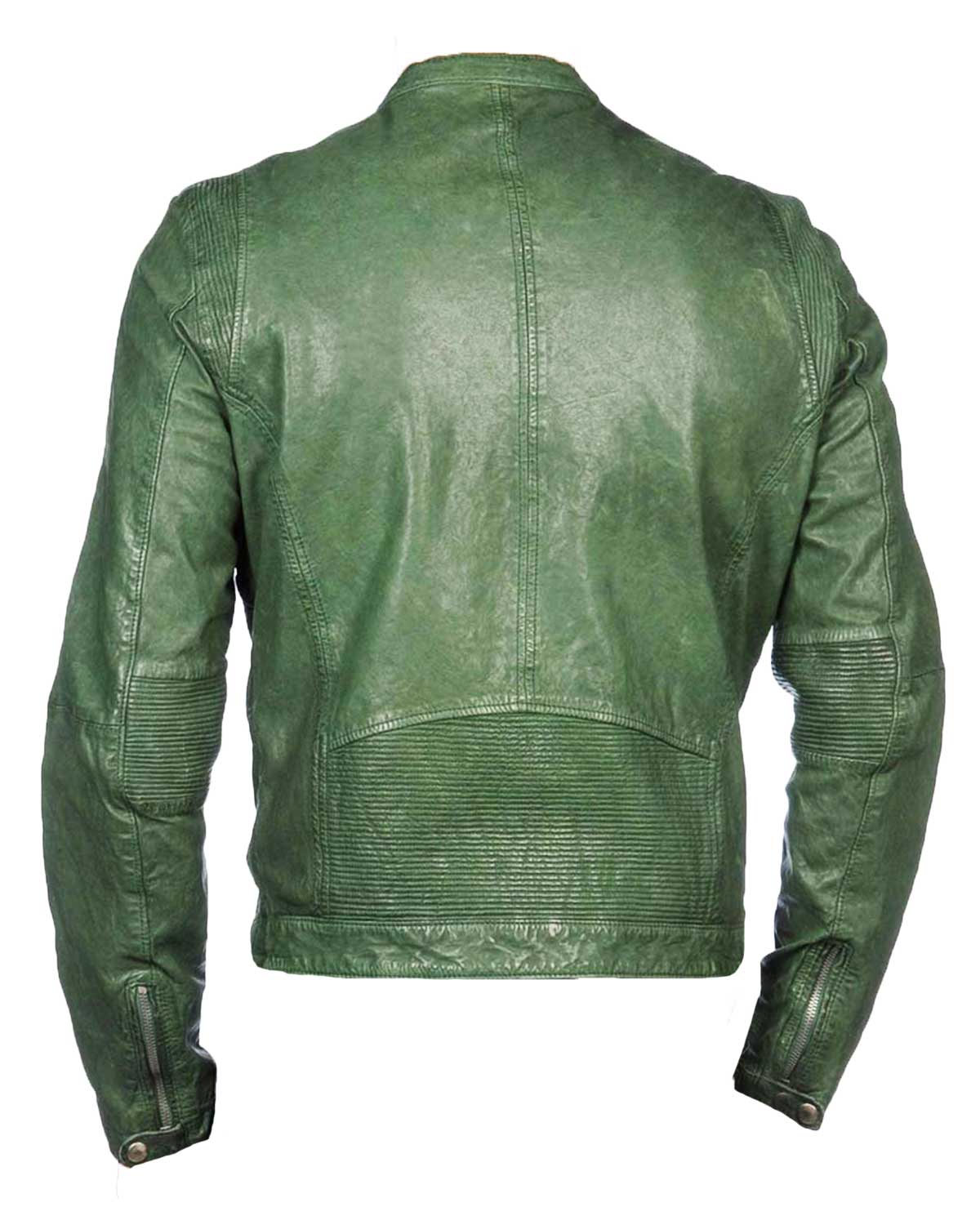 Mens  Casual Green Leather Motorcycle Jacket