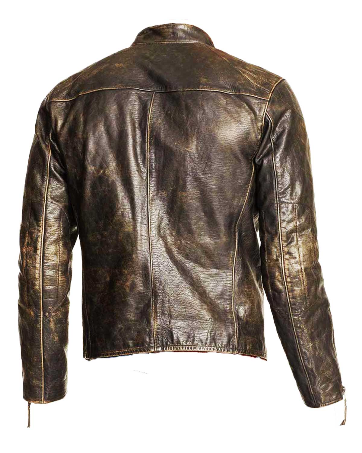Mens  Dark Brown Distressed Leather Motorcycle Jacket