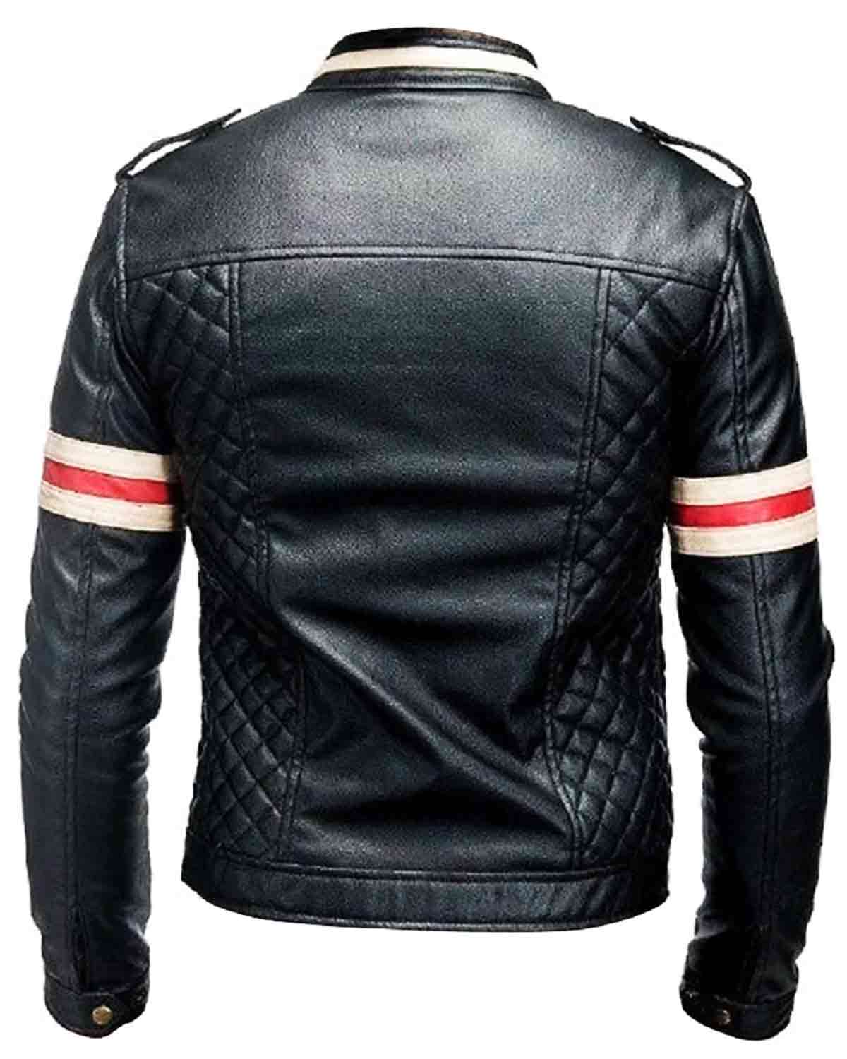 Mens Leather Jacket with Red and Beige Stripes