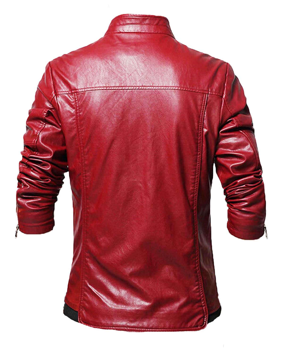 Mens Slim Fit Causal Wear Red Faux Leather Jacket