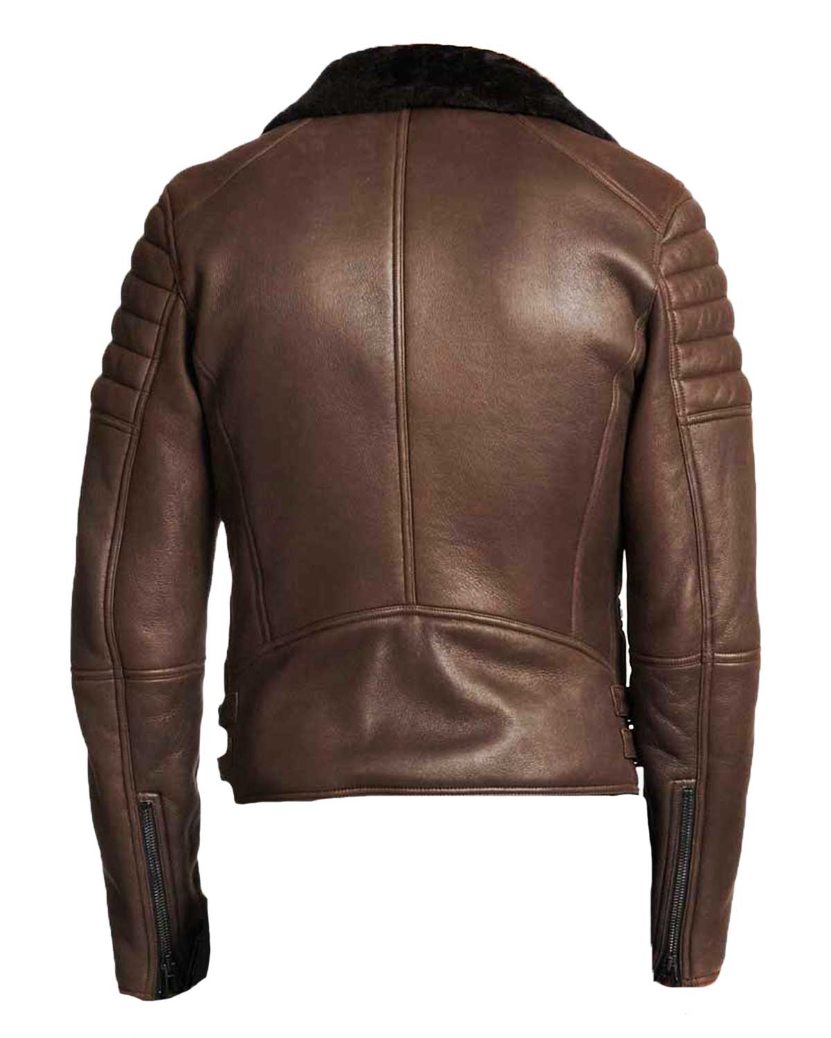 Mens  Brown Shearling Classic Biker Leather Jacket