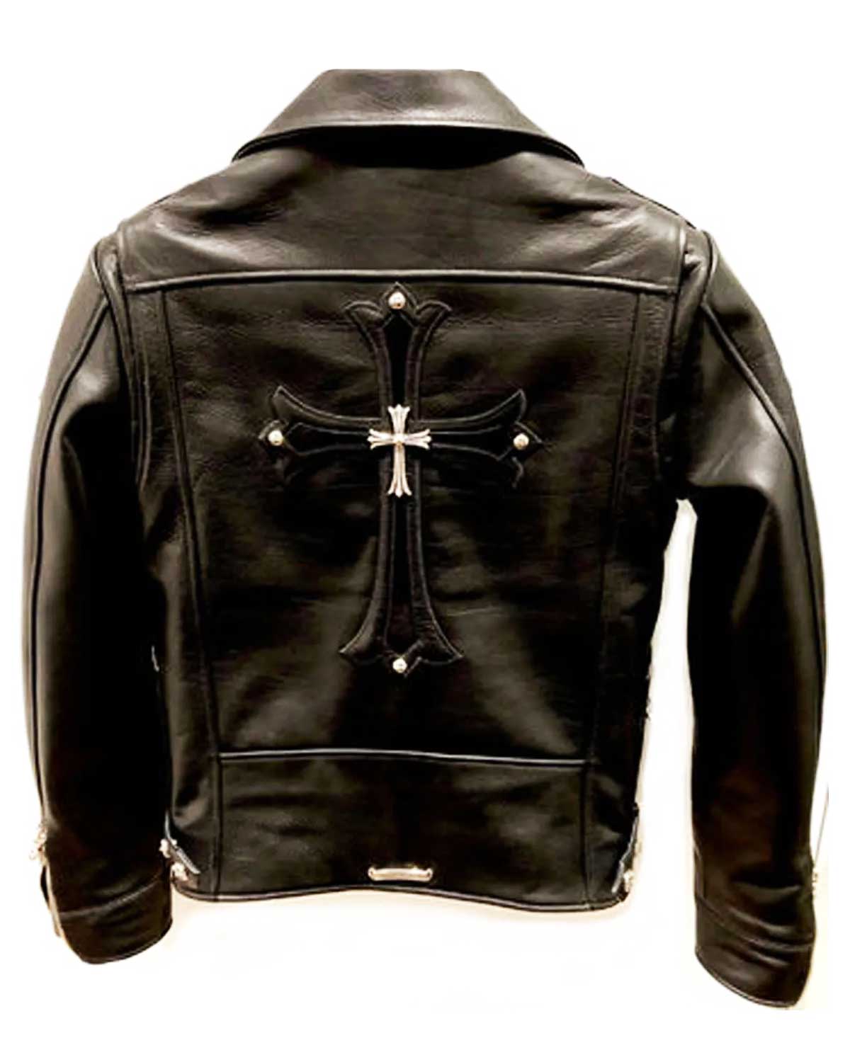 Mens Chrome Hearts Asymmetrical Zipper Biker Leather Jacket