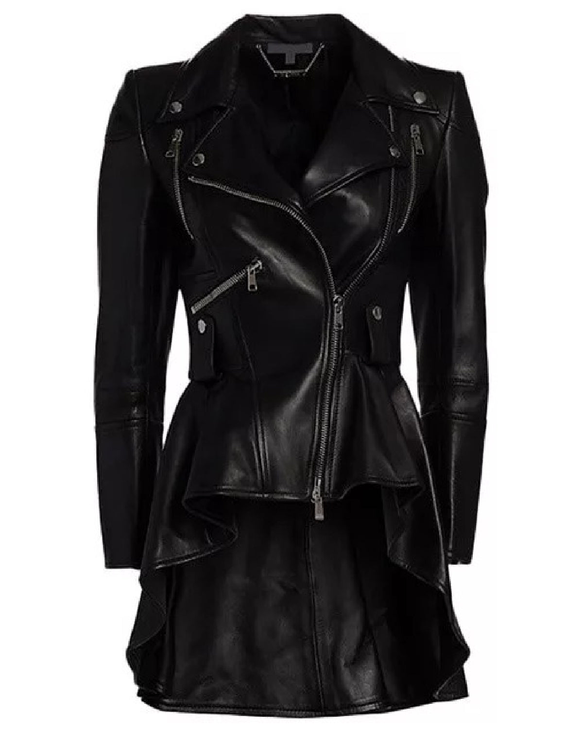 Womens  Black Peplum Leather Jacket