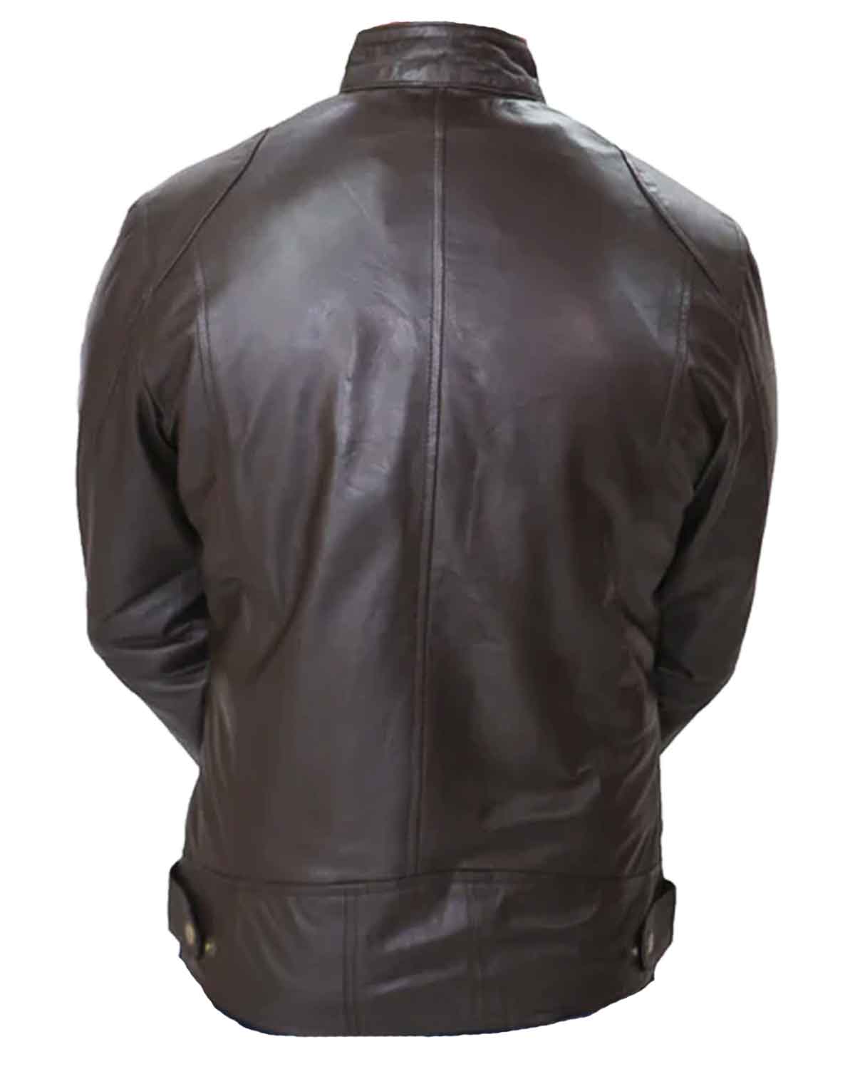 Mens Cafe Racer Biker Sheepskin Leather Jacket