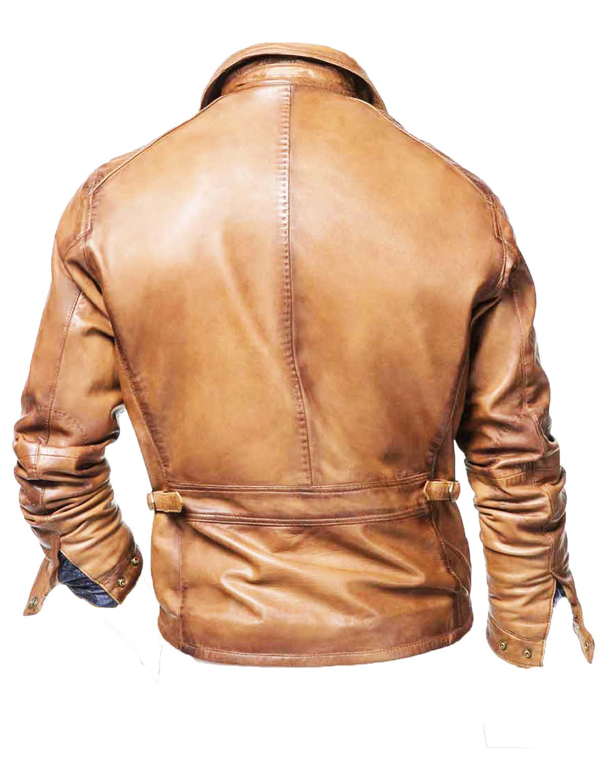 Mens  Designer Moto Tan Brown Leather Jacket