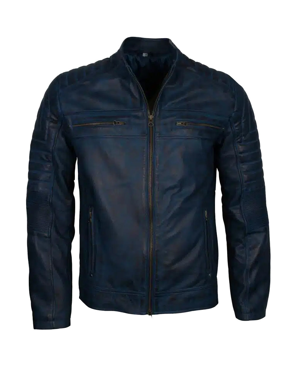 Blue Mens  Vintage Cafe Racer Genuine Leather Jacket