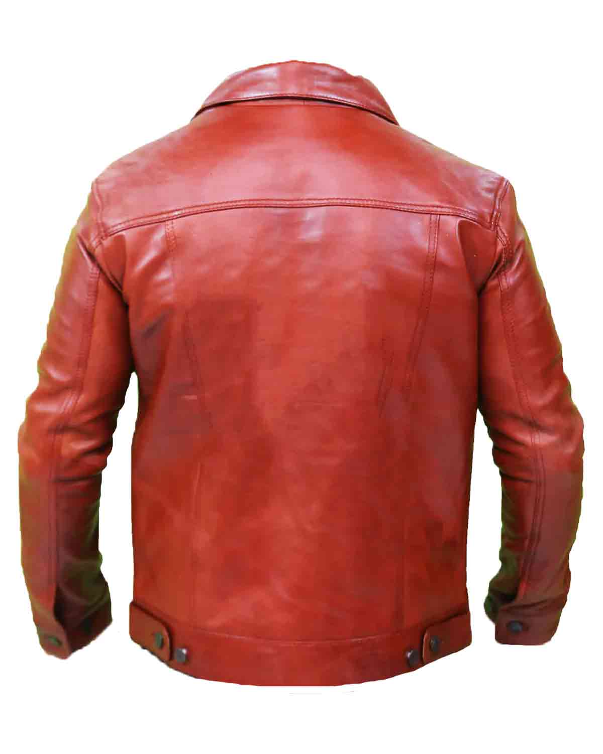 Mens Vintage Classic Brown Leather Trucker Jacket