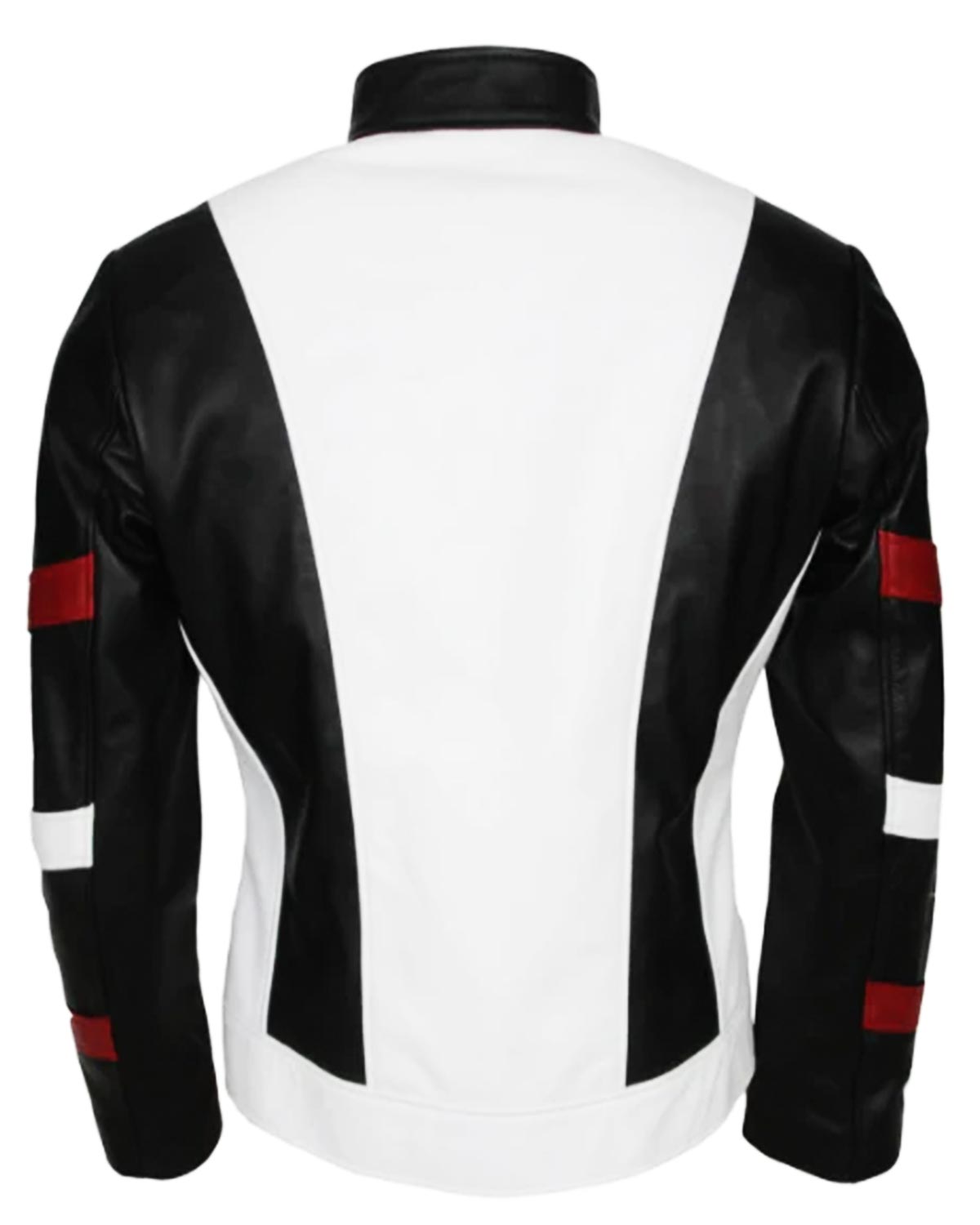 Mens Vintage White Leather Jacket With Stripes